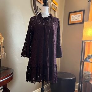Sweet purple lace dress with slip attached. By H & M. Size M. Bell sleeves.